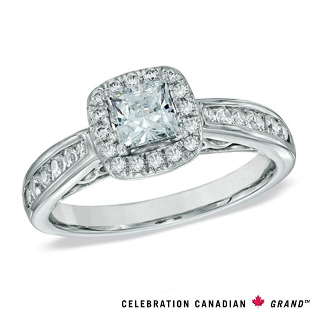 Celebration Canadian Ideal 1.00 CT. T.W. Princess-Cut Certified Diamond Ring in 14K White Gold (I/I1