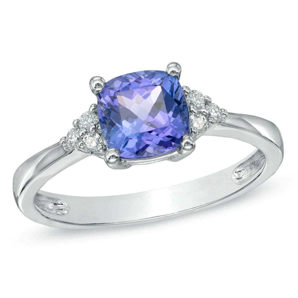 6.5mm Cushion-Cut Tanzanite and Diamond Accent Ring in 10K White Gold|Peoples Jewellers