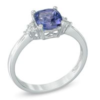 6.5mm Cushion-Cut Tanzanite and Diamond Accent Ring in 10K White Gold|Peoples Jewellers