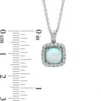 7.0mm Cushion-Cut Lab-Created Opal and White Sapphire Pendant in Sterling Silver|Peoples Jewellers