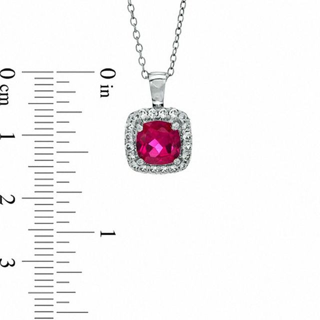 7.0mm Cushion-Cut Lab-Created Ruby and White Sapphire Pendant in Sterling Silver|Peoples Jewellers