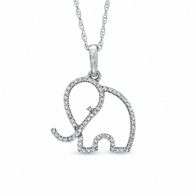 0.10 CT. T.W. Diamond Elephant Pendant in 10K White Gold|Peoples Jewellers