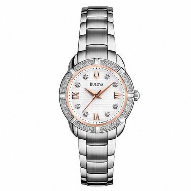 Ladies' Bulova Maribor Collection Diamond Accent Watch with White Dial (Model: 96R176)|Peoples Jewellers