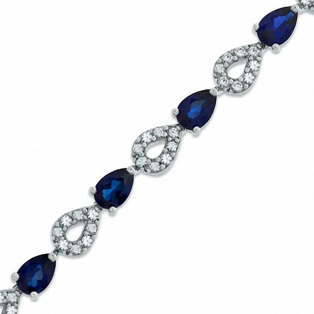 Pear-Shaped Lab-Created Ceylon and White Sapphire Bracelet in Sterling Silver - 7.25"|Peoples Jewellers