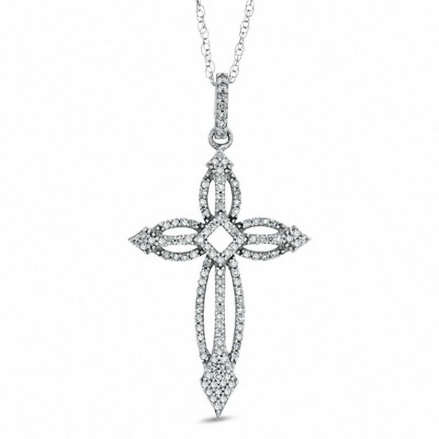 0.20 CT. T.W. Diamond Open Cross Pendant in 10K White Gold