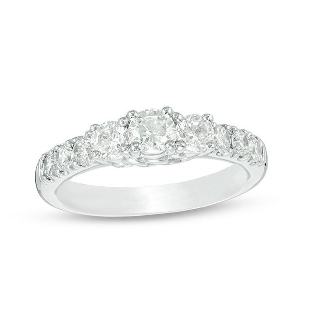 Celebration Canadian Ideal 1.20 CT. T.W. Certified Diamond Three Stone Ring in 14K White Gold (I/I1)|Peoples Jewellers