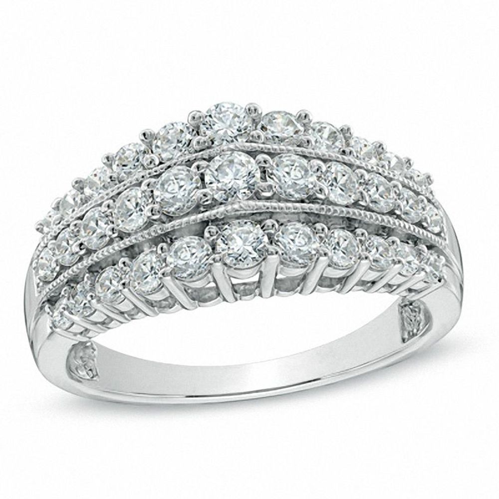 1.00 CT. T.W. Diamond Triple Row Vintage-Style Anniversary Band in 10K White Gold|Peoples Jewellers