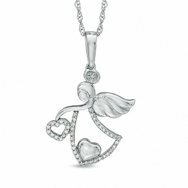 0.13 CT. T.W. Diamond Angel With Heart Pendant in Sterling Silver|Peoples Jewellers