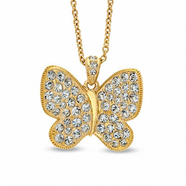 AVA Nadri Crystal Butterfly Pendant in Brass with 18K Gold Plate - 16"|Peoples Jewellers
