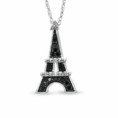 0.09 CT. T.W. Enhanced Black and White Diamond Eiffel Tower Pendant in Sterling Silver|Peoples Jewellers