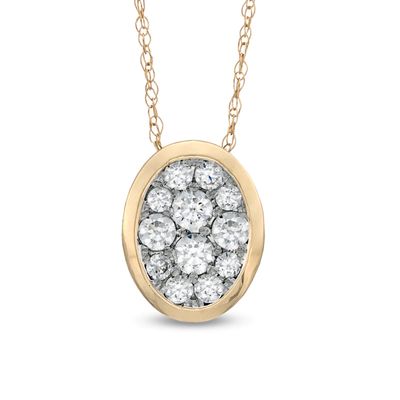 0.33 CT. T.W. Diamond Oval Cluster Pendant in 10K Gold|Peoples Jewellers