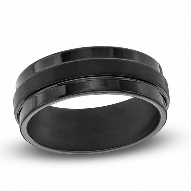 Triton Men's 8.0mm Comfort Fit Black Tungsten Carbide Step Edge Wedding Band - Size 10|Peoples Jewellers