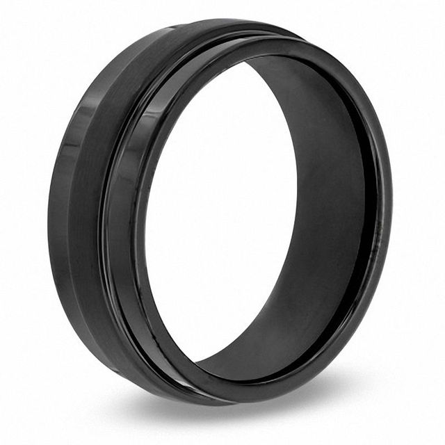 Triton Men's 8.0mm Comfort Fit Black Tungsten Carbide Step Edge Wedding Band - Size 10|Peoples Jewellers