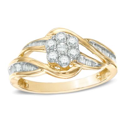 0.50 CT. T.W. Diamond Cluster Open Waves Ring in 10K Gold|Peoples Jewellers