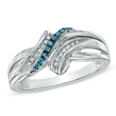0.07 CT. T.W. Enhanced Blue and White Diamond Double Bypass Ring in Sterling Silver|Peoples Jewellers
