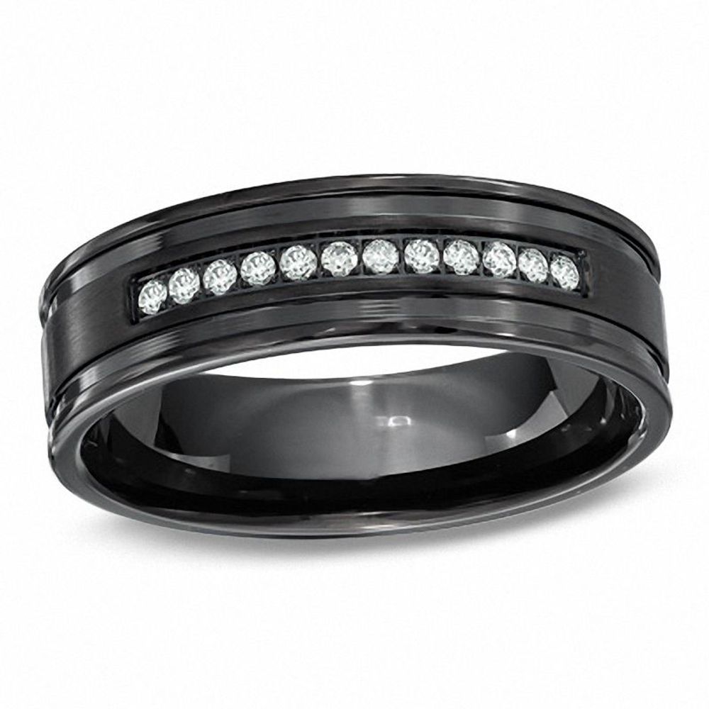 Men's 0.14 CT. T.W. Diamond Black Stainless Steel Wedding Band - Size 10|Peoples Jewellers