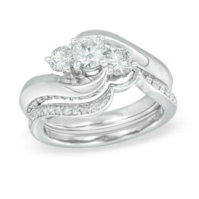 1.15 CT. T.W. Diamond Three Stone Swirl Bridal Set in 14K White Gold|Peoples Jewellers