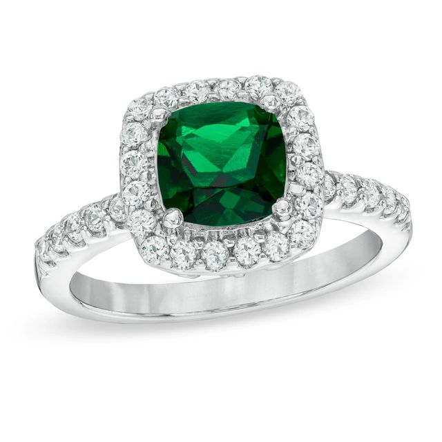 7.0mm Cushion-Cut Green Quartz Doublet and Lab-Created White Sapphire Frame Ring in Sterling Silver|Peoples Jewellers