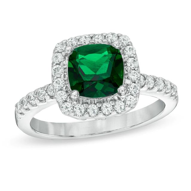 7.0mm Cushion-Cut Green Quartz Doublet and Lab-Created White Sapphire Frame Ring in Sterling Silver