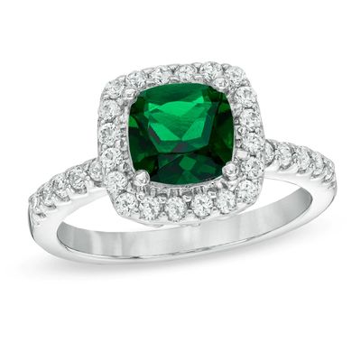 7.0mm Cushion-Cut Green Quartz Doublet and Lab-Created White Sapphire Frame Ring in Sterling Silver|Peoples Jewellers
