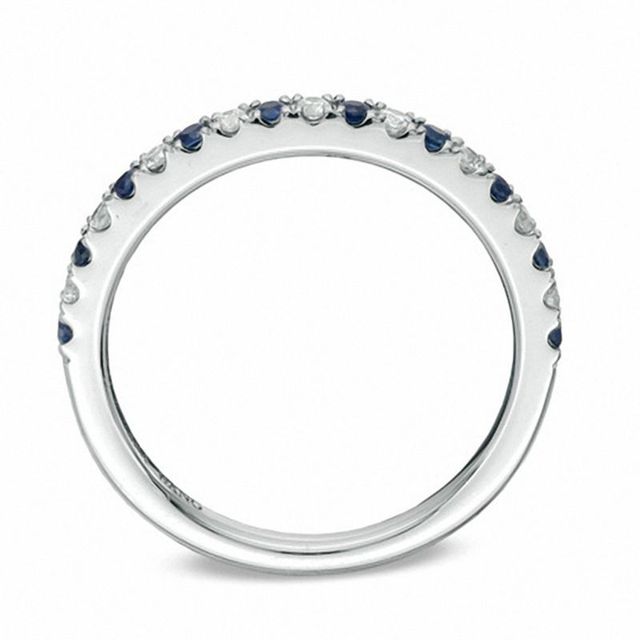 Vera Wang Love Collection 0.12 CT. T.W. Diamond and Blue Sapphire Band in 14K White Gold|Peoples Jewellers