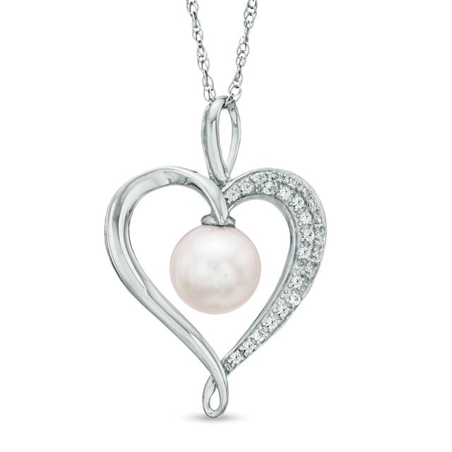 7.5-8.0mm Freshwater Cultured Pearl and Lab-Created White Sapphire Heart Pendant in Sterling Silver