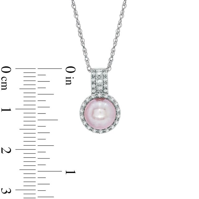 7.5-8.0mm Pink Freshwater Cultured Pearl and Lab-Created White Sapphire Pendant in Sterling Silver