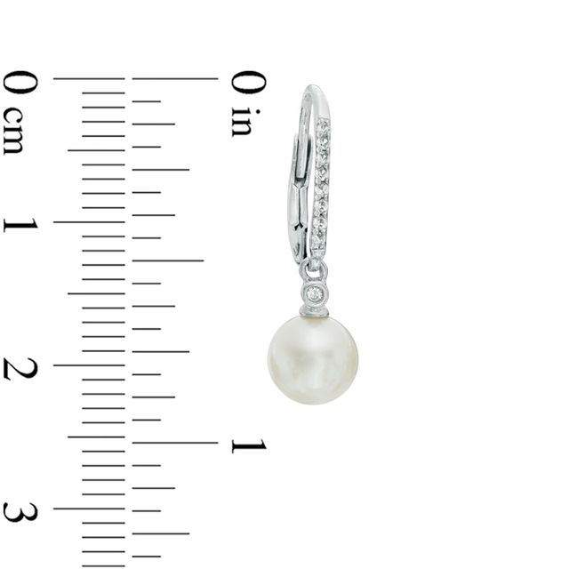 6.5-7.0mm Freshwater Cultured Pearl and Lab-Created White Sapphire Drop Earrings in 10K White Gold