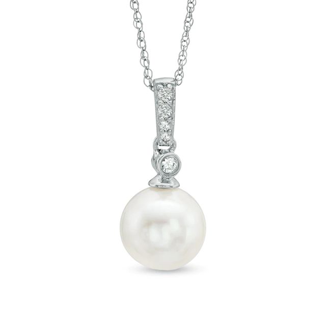 7.5 - 8.0mm Cultured Freshwater Pearl and Lab-Created White Sapphire Pendant in 10K White Gold|Peoples Jewellers