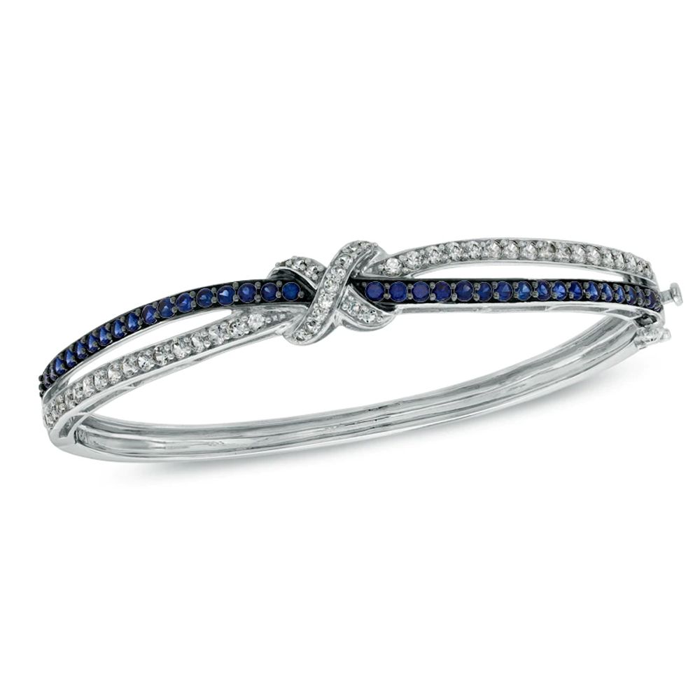 Lab-Created Blue and White Sapphire Bangle in Sterling Silver|Peoples Jewellers