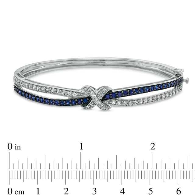 Lab-Created Blue and White Sapphire Bangle in Sterling Silver