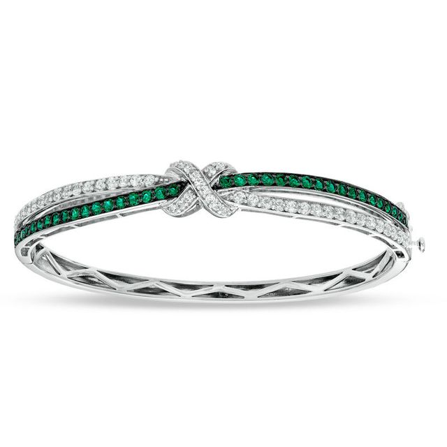 Lab-Created Emerald and White Sapphire Bangle in Sterling Silver|Peoples Jewellers