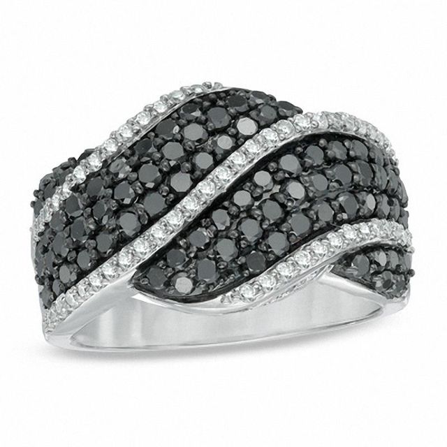 1.50 CT. T.W. Enhanced Black and White Diamond Waves Band in 10K White Gold