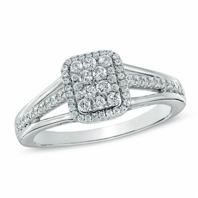 0.50 CT. T.W. Composite Diamond Square Split Shank Ring in 10K White Gold|Peoples Jewellers