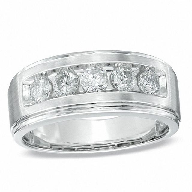 Men's 1.00 CT. T.W. Diamond Five Stone Band in 14K White Gold|Peoples Jewellers