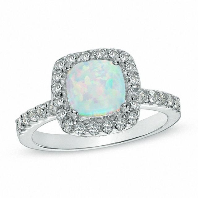 7.0mm Cushion-Cut Lab-Created Opal and White Sapphire Ring in Sterling Silver|Peoples Jewellers