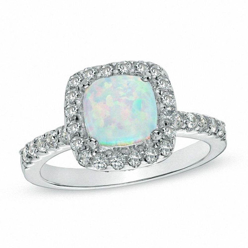 7.0mm Cushion-Cut Lab-Created Opal and White Sapphire Ring in Sterling Silver|Peoples Jewellers