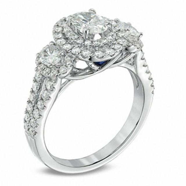 Vera Wang Love Collection 1.45 CT. T.W. Oval Diamond Three Stone Engagement Ring in 14K White Gold|Peoples Jewellers