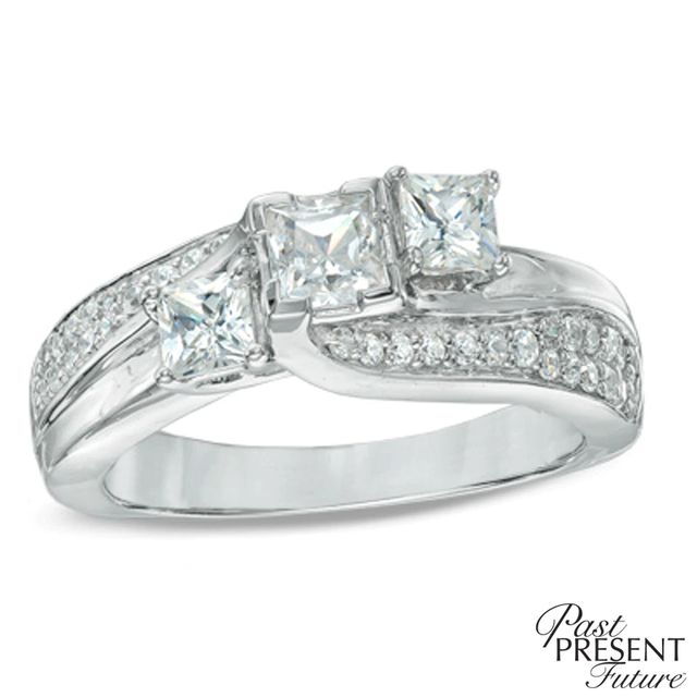 1.00 CT. T.W. Princess-Cut Diamond Three Stone Slant Ring in 14K White Gold|Peoples Jewellers
