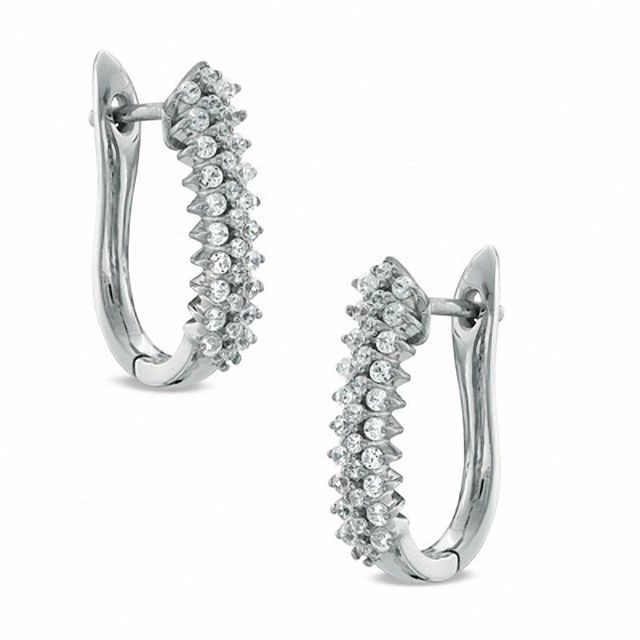 0.50 CT. T.W. Diamond Starburst Oval Hoop Earrings in 10K White Gold|Peoples Jewellers