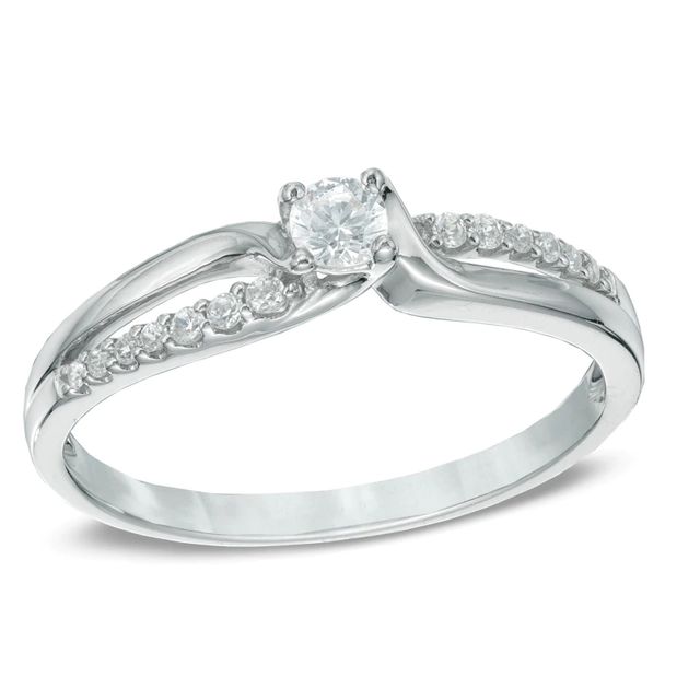 Peoples Diamond Accent Three Stone Promise Ring in Sterling Silver