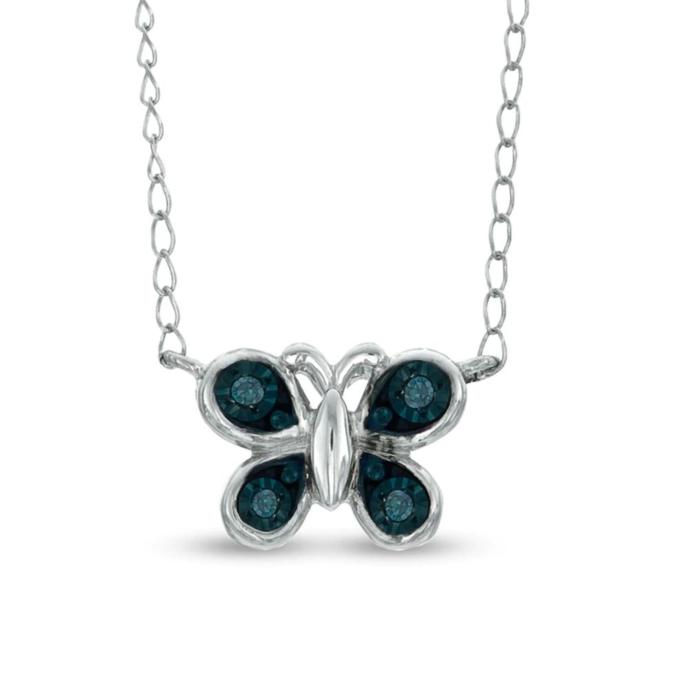 TEENYTINY™ Enhanced Blue Diamond Accent Butterfly Necklace in Sterling Silver - 17"|Peoples Jewellers