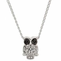 TEENYTINY™ Enhanced Black and White Diamond Accent Owl Pendant in Sterling Silver - 17"|Peoples Jewellers