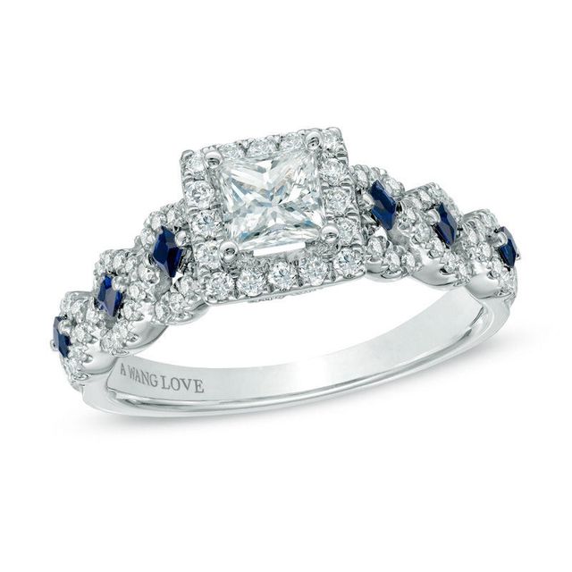 Vera Wang Love Collection 0.95 CT. T.W. Princess-Cut Diamond and Blue Sapphire Ring in 14K White Gold|Peoples Jewellers