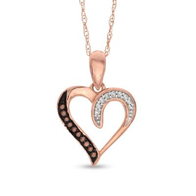 0.05 CT. T.W. Enhanced Cognac and White Diamond Heart Pendant in 10K Rose Gold|Peoples Jewellers