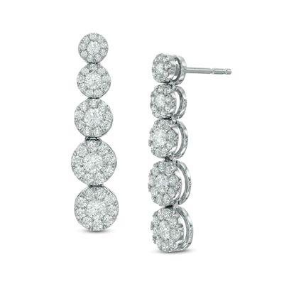 1.25 CT. T.W. Diamond Cluster Graduating Drop Earrings in 10K White Gold|Peoples Jewellers