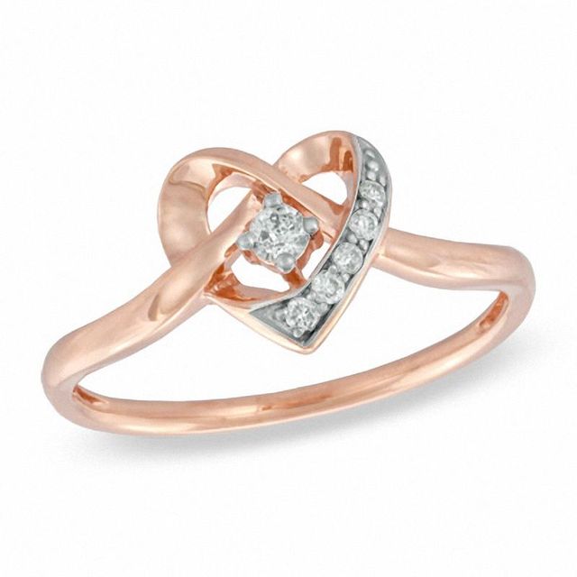 0.10 CT. T.W. Diamond Heart-Shaped Knot Ring in 10K Rose Gold|Peoples Jewellers
