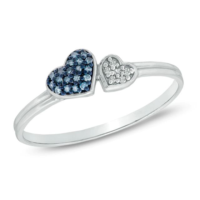 Enhanced Blue and White Diamond Accent Double Heart Ring in Sterling Silver|Peoples Jewellers