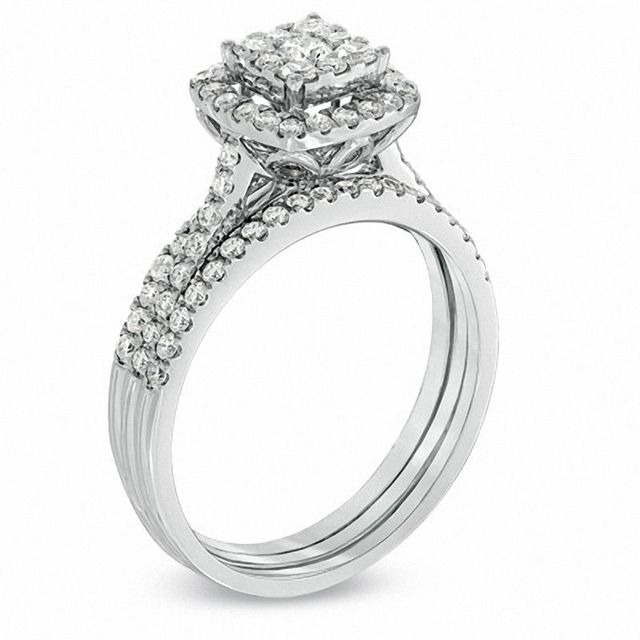 0.95 CT. T.W. Composite Diamond Frame Bridal Set in 10K White Gold