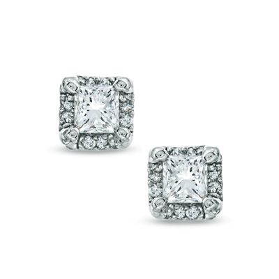 0.80 CT. T.W. Princess-Cut Diamond Frame Stud Earrings in 10K White Gold|Peoples Jewellers